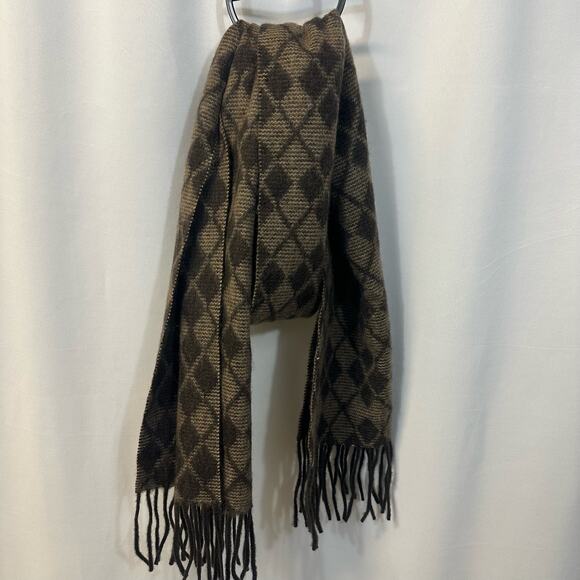 Club Room 100% Cashmere Brown Camel Diamond Fringe Scarf - Picture 1 of 4